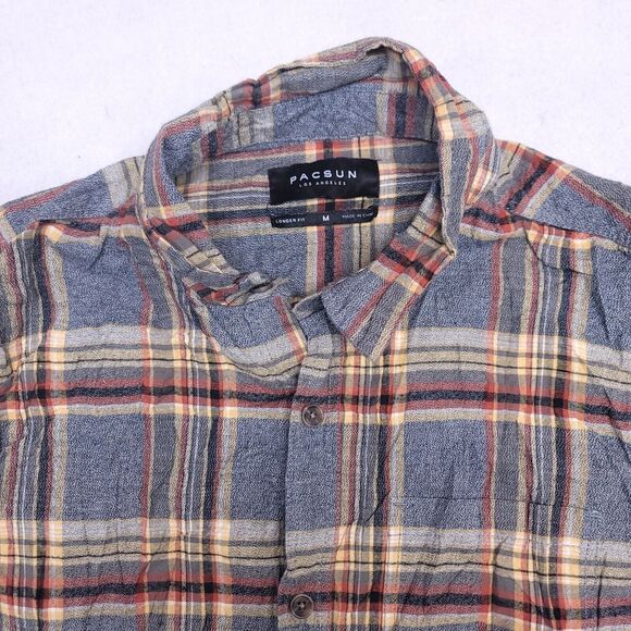 PacSun Tartan Flannel Short Sleeve Button Up Shirt Mens Size M Gray Yellow - Picture 1 of 10